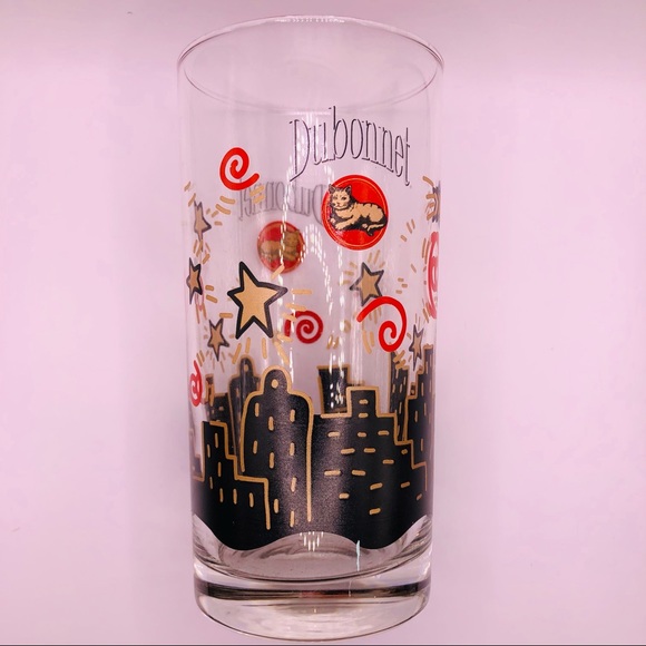 DUBONNET Drinking GLASS TUMBLER CAT IN THE MOON CITYSCAPE Hallowen - Picture 5 of 5